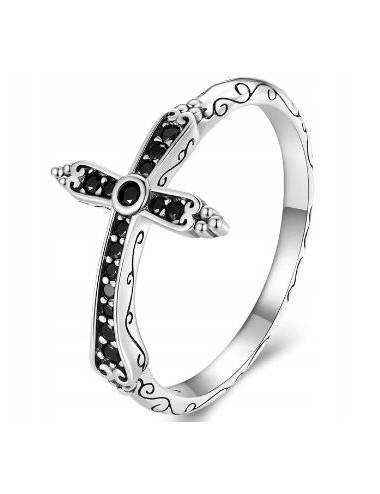 pierścionek czarny krzyż...